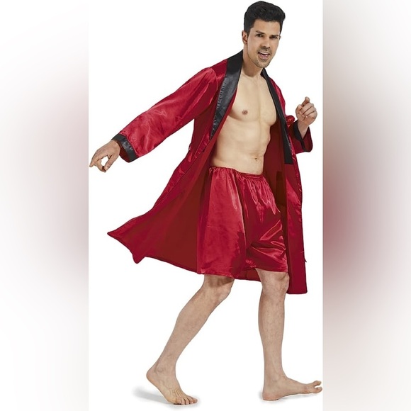 New Mens Silky Pajama Robe Short Set w/ 2 Pockets Multiple Sizes - Picture 1 of 2